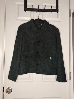Chico's Dark Green Textured Button-Front Jacket